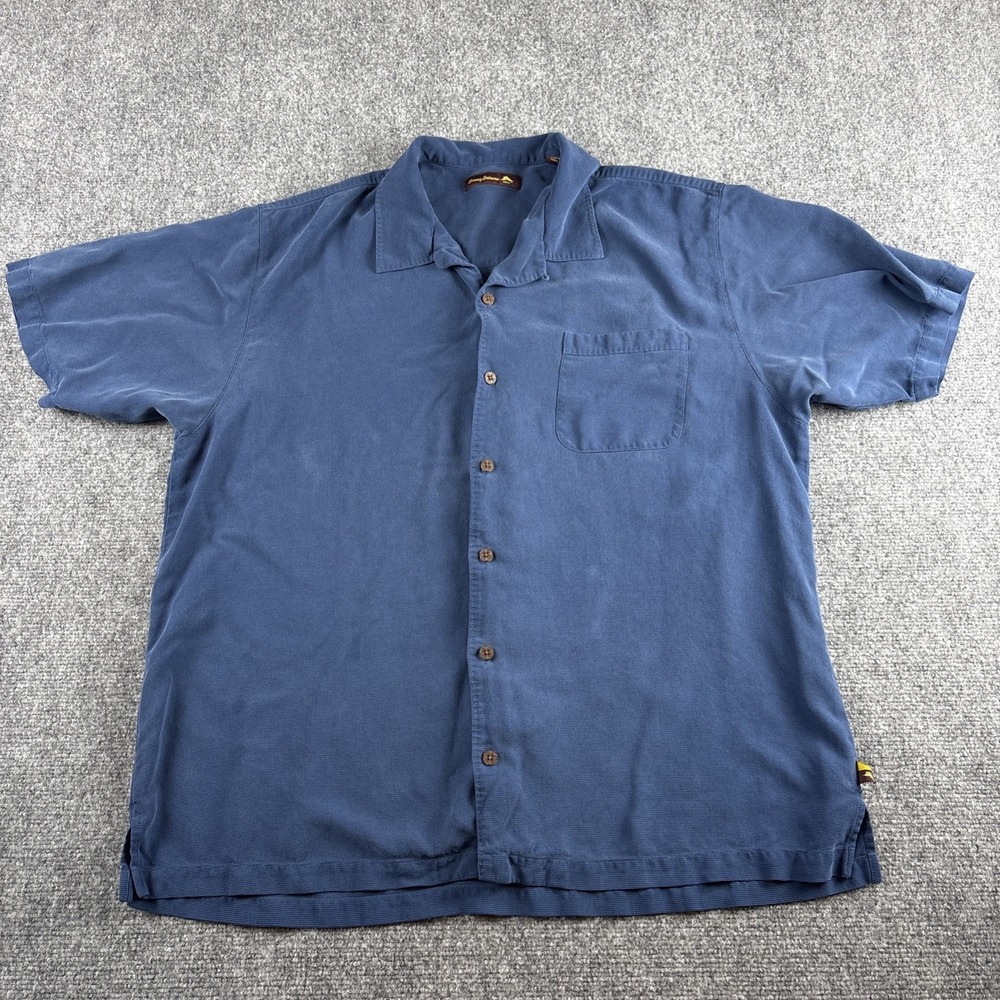 Tommy Bahama Golf Men XL 100% Silk Shirt Blue Waffle Textured Camp Button Up